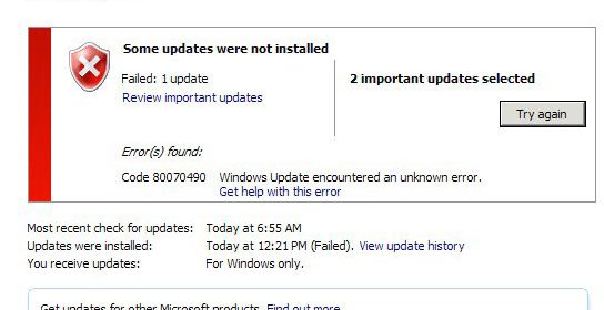 Что значит ошибка 80070490 на фото Windows