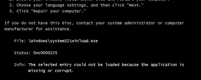 Фото с ошибкой 0xc0000225 для Windows