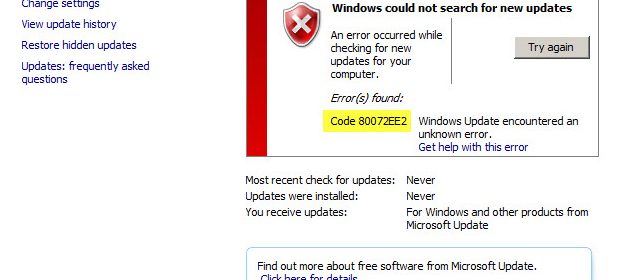 Фото что значит Windowsupdate 80072ee2