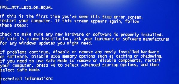 Фото синий экран 0x0000000a в ходе операции Windows 7