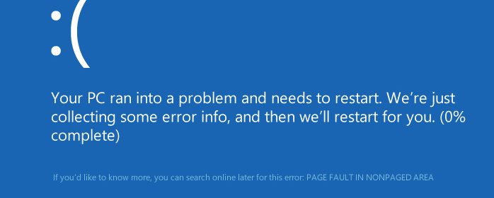 Фото ошибки page fault in nonpaged area в системе Windows