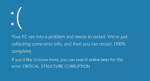 фото ошибки critical structure corruption на Windows